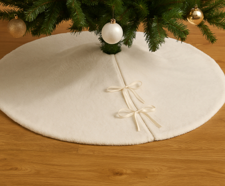 Covoras de pus sub bradul de Craciun, diametru 90 cm, din blana sintetica, alb [4]