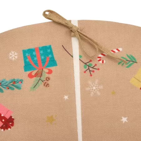 Covoras de pus sub bradul de Craciun, diametru 90 cm, model Mos Craciun, iuta, bej [4]