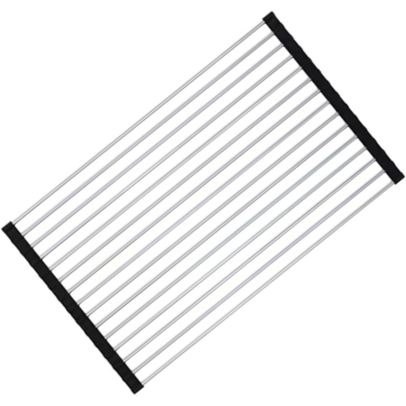 ✨TOATE PRODUSELE✨ - Covoras de Scurgere pentru Chiuveta Bucatarie, din Otel Inoxidabil, Suport Chiuveta, Pliabil, Antiderapant, Usor de Curatat si de Depozitat, 37x30 cm, 15 Tuburi, Negru