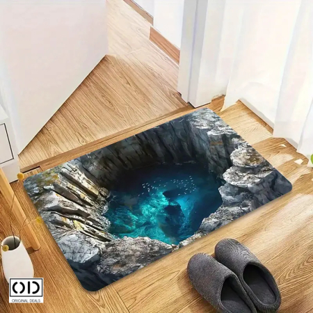 Covoras Decorativ Antiderapant cu Efect 3D – Model Modern pentru Intrare, Baie sau Bucatarie, 50 x 80 cm, Material Moale la Atingere