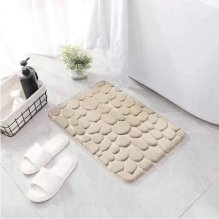 Covoras pentru Baie Antiderapant, , Uscare Rapida, Model 3D Piatra, 40x60 cm, Bej [4]
