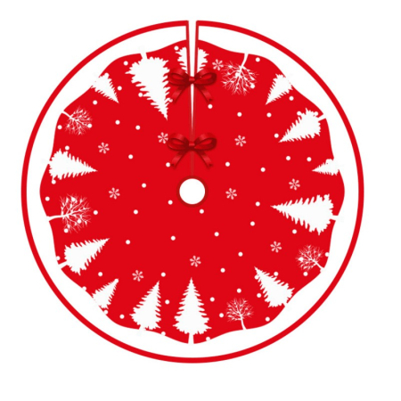 ✨TOATE PRODUSELE✨ - Covoras pentru Bradul de Craciun, , din Tesatura Pufoasa, cu Fundite de Prindere, Model Brazi, Rosu/Alb, Diametru 90 cm