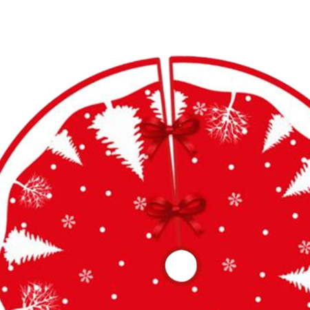 Covoras pentru Bradul de Craciun, , din Tesatura Pufoasa, cu Fundite de Prindere, Model Brazi, Rosu/Alb, Diametru 90 cm [3]