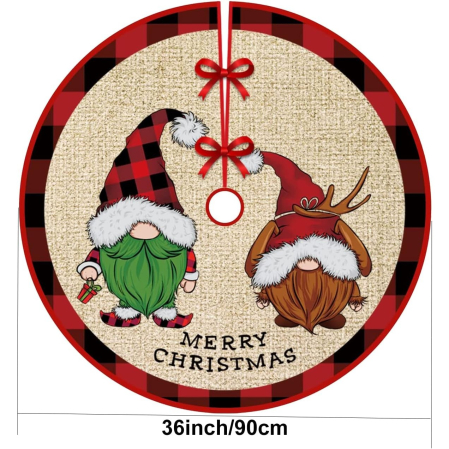 Covoras pentru Bradul de Craciun, , din Tesatura Pufoasa, cu Fundite de Prindere, Model Gnomi, Multicolor, Diametru 90 cm [3]