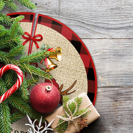 Covoras pentru Bradul de Craciun, , din Tesatura Pufoasa, cu Fundite de Prindere, Model Gnomi, Multicolor, Diametru 90 cm [2]