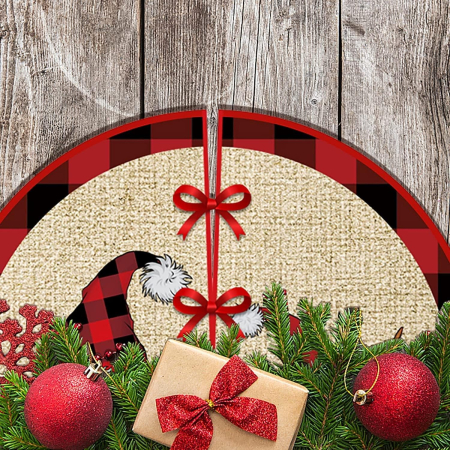 Covoras pentru Bradul de Craciun, , din Tesatura Pufoasa, cu Fundite de Prindere, Model Gnomi, Multicolor, Diametru 90 cm [4]