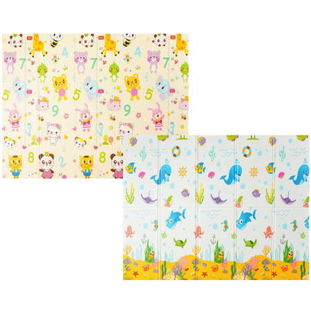 Covorase de joaca - Covoras pentru Copii, , cu 2 Fete, Model Animale Marine/Exotice, din XPE+PE, Impermeabil, Antiderapant, Protectie Termica, +3 Luni, Pliabil, 150 x 200 x 1.5 cm, Multicolor