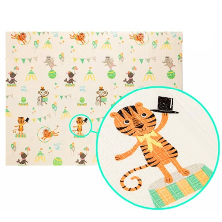 Covoras pentru Copii, , cu 2 Fete, Model Caprioare/Circ, din XPE+PE, Impermeabil, Antiderapant, Protectie Termica, +3 Luni, Pliabil, 150 x 200 x 1 cm, Multicolor [1]