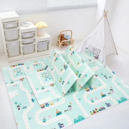 Covoras pentru Copii, , cu 2 Fete, Model Drum/Safari, din XPE+PE, Impermeabil, Antiderapant, Protectie Termica, +3 Luni, Pliabil, 150 x 200 x 1 cm, Multicolor [1]