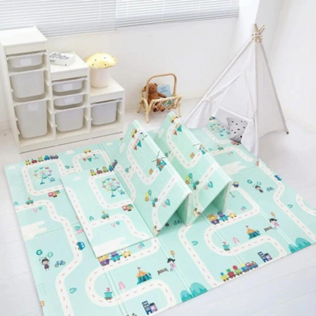 Covoras pentru Copii, , cu 2 Fete, Model Oras/Safari, din XPE+PE, Impermeabil, Antiderapant, Protectie Termica, +3 Luni, Pliabil, 180 x 200 x 1 cm, Multicolor [4]