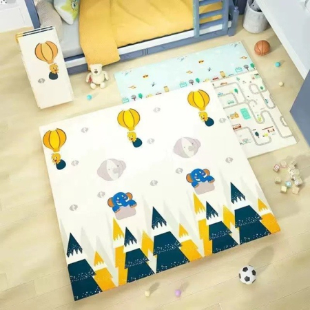 Covoras pentru Copii, , cu 2 Fete, Model Padure/Elefanti, din XPE+PE, Impermeabil, Antiderapant, Protectie Termica, +3 Luni, Pliabil, 150 x 200 x 1.5 cm, Multicolor [6]