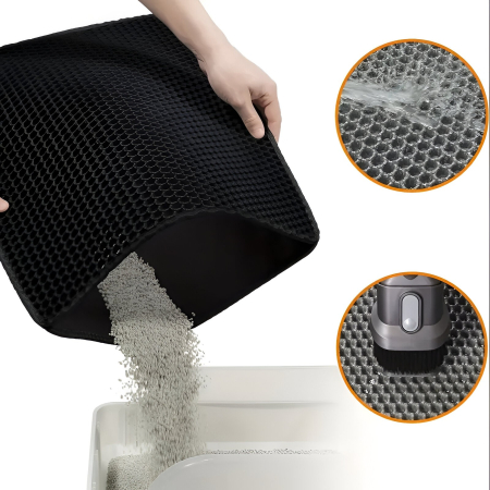 Covoras pentru Litiera, , Covor cu Doua Fete pentru Pisici, Rezistent la Apa, Colectare Granule de Nisip, Antiderapant, 40x50 cm, Negru [10]