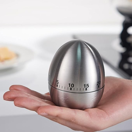 Cronometru de Bucatarie, , Mecanic, Forma de Ou, din Otel Inoxidabil, 60 min Timer, 8 x 6 cm, Argintiu [2]