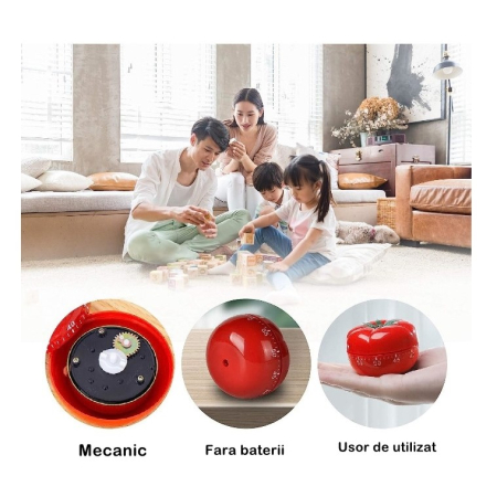 Cronometru mecanic de bucatarie , forma de rosie, 60 de minute, 6.3 x 4.5 cm, material ABS, rosu [2]