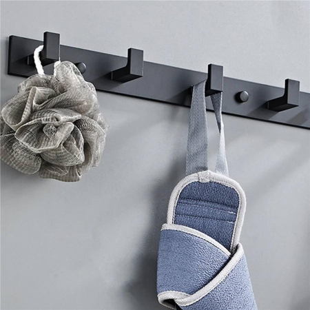 Cuier de baie pentru prosoape cu 2 sisteme instalare, aluminiu, 4 agatatori, 35x4cm, negru [1]