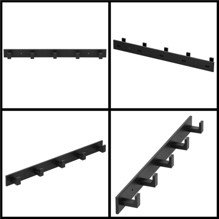 Cuier de baie pentru prosoape cu 2 sisteme instalare, aluminiu, 5 agatatori, 45x4cm, negru [6]