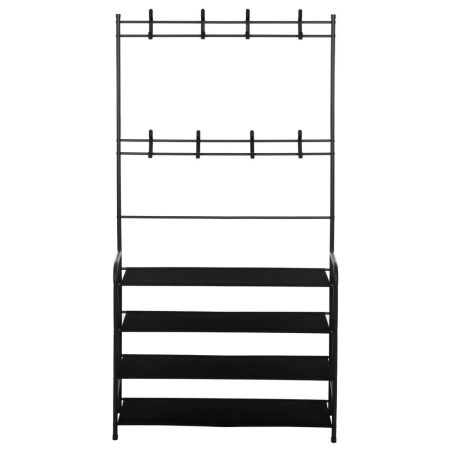 Cuier pentru haine cu banc de depozitare pantofi pe 4 polite, cadru metalic, 25x80x150cm, negru [2]