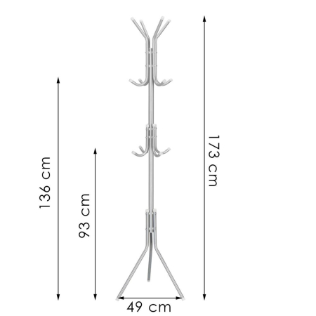 Cuier pentru haine, tip pom, cu 12 carlige, 173 cm, gri [11]