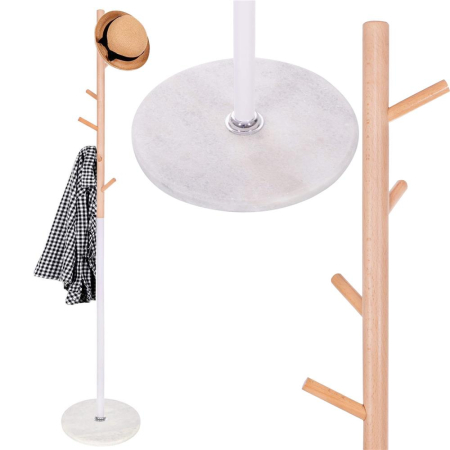 Cuier tip pom din metal, baza marmura, 6 agatatoare, 172cm, alb si maro [5]