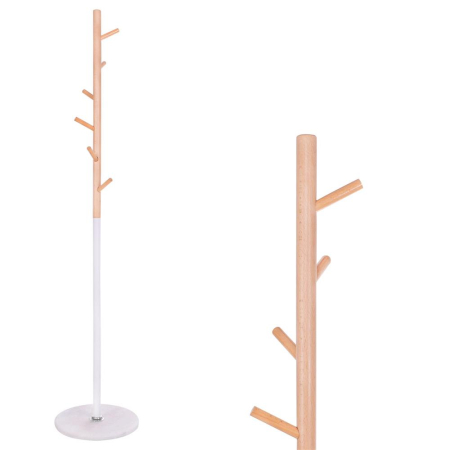 Cuier tip pom din metal, baza marmura, 6 agatatoare, 172cm, alb si maro [4]