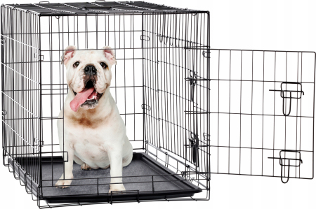 Cusca metalica pliabila pentru animale, cu maner si tava detasabila, 107x69x76 cm, negru [5]