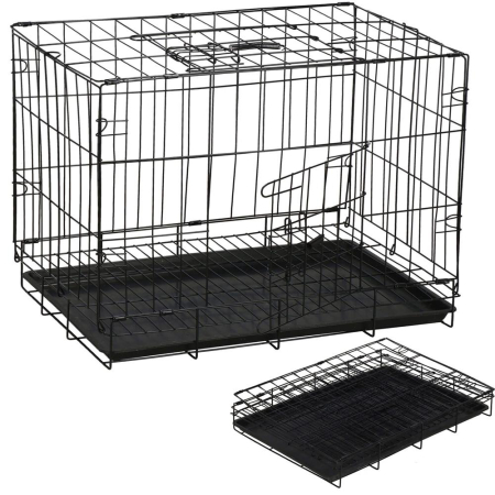 Cusca pentru animale, 2 usi, Pliabila din metal, M, Negru, 50x42x34 cm [5]