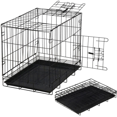 Cusca pentru animale, 2 usi, Pliabila din metal, M, Negru, 50x42x34 cm [9]