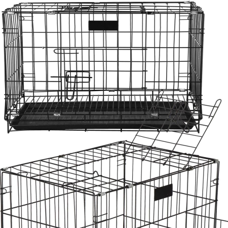Cusca pentru animale, 2 usi, Pliabila din metal, XL, Negru, 93x67x56 cm [12]