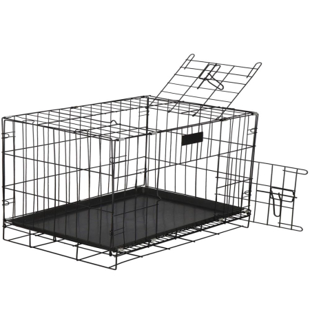 Cusca pentru animale, 2 usi, Pliabila din metal, XL, Negru, 93x67x56 cm [7]