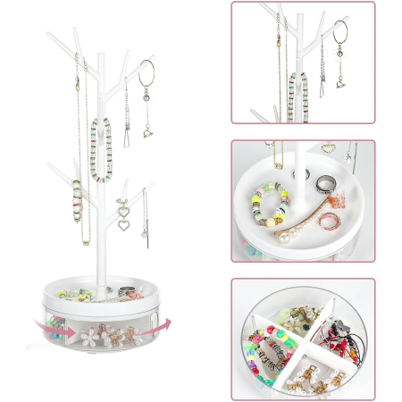 Cutie de Bijuterii, , Rotativa, cu Suport Tip Ramura, 36.5 x 14 cm, din ABS+PP, Alb [6]