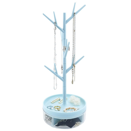 ✨TOATE PRODUSELE✨ - Cutie de Bijuterii, , Rotativa, cu Suport Tip Ramura, 36.5 x 14 cm, din ABS+PP, Albastru