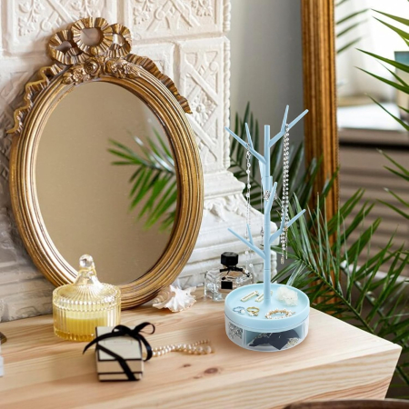 Cutie de Bijuterii, , Rotativa, cu Suport Tip Ramura, 36.5 x 14 cm, din ABS+PP, Albastru [4]