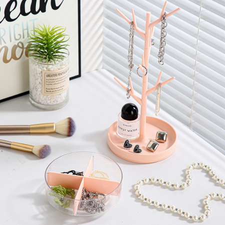 Cutie de Bijuterii, , Rotativa, cu Suport Tip Ramura, 36.5 x 14 cm, din ABS+PP, Roz [8]