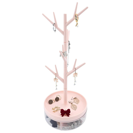 ✨TOATE PRODUSELE✨ - Cutie de Bijuterii, , Rotativa, cu Suport Tip Ramura, 36.5 x 14 cm, din ABS+PP, Roz