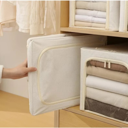 Cutie de Depozitare, , 49L, din In si Bumbac, Pliabila, Cadru din Otel, 47 x 35 x 30 cm, Kaki [1]