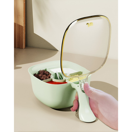 Cutie de Depozitare a Condimentelor, , de Uz Casnic, cu Maner Stabil, cu Capac, 4 Compartimente Principale, 21 x 14 x 10 cm, Verde [3]