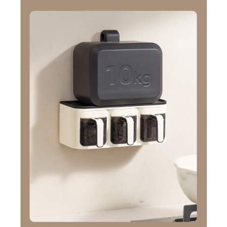 Cutie de Depozitare a Condimentelor, , de Uz Casnic, Montare pe Perete, 3 Compartimente, 25.8 x 13.6 x 10.5cm, Alb-Negru [7]