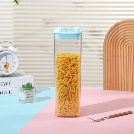 Cutie de Depozitare Alimente, , 1.9L, Capac Albastru, din PP+PET, Inchidere Ermetica, 10 x 10 x 30.5 cm, Transparent [1]