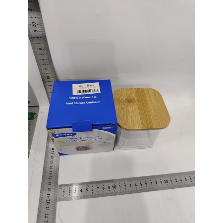 Cutie de Depozitare Alimente, , Cutie de tip Container, Cutie pentru Cereale, din Plastic, Capac din Bambuc, 10 x 10 x 8 cm, Volum 0.5 L, Transparenta [4]