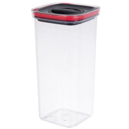 Organizatoare si Depozitare Bucatarie - Cutie de Depozitare Alimente, , Cutie de tip Container, Recipient pentru Cereale in Bucatarie, 11.5 x 11.5 x 23 cm, volum 2000 ml, Transparenta cu Capac Negru