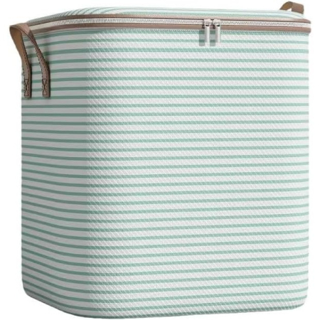 Cutii depozitare - Cutie de Depozitare cu Fermoar, , Pliabila, Maner Ranforsat, Fermoar Rezistent, pentru Haine, Paturi, Plapume, Perne, Lenjerii de Pat, Jucarii, 56x45x56 cm, 150 Litri, in Dungi, Verde