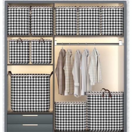 Cutie de Depozitare cu Fermoar, , Pliabila, Maner Ranforsat, Fermoar Rezistent, pentru Haine, Paturi, Plapumi, Perne, Lenjerii de Pat, Jucarii, 50x50x70 cm, 180 Litri, in Carouri, Alb-Negru [3]