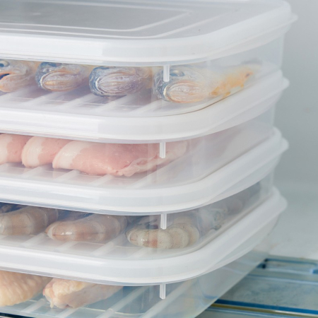 Cutie de depozitare de uz casnic, , Caserola pentru Frigider, Rezistenta la umiditate, Rezervor Sigilat pentru Depozitare Alimentara, 24.5 x 18.5 x 3.5cm, Alb Transparent [5]