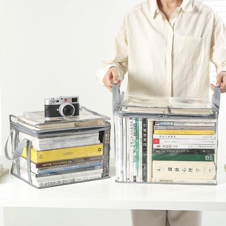 Cutie de Depozitare, , din PVC + Textil, Rezistenta la Apa, Geanta pentru Carti, 38x24x32 cm, Transparent-Alb [2]