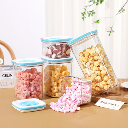 Cutie de Depozitare pentru Bucatarie, , 600 ml, din ABS+PET+Silicon, Capac Alb/Albastru, 11.5 x 8 x 8 cm, Transparent [2]