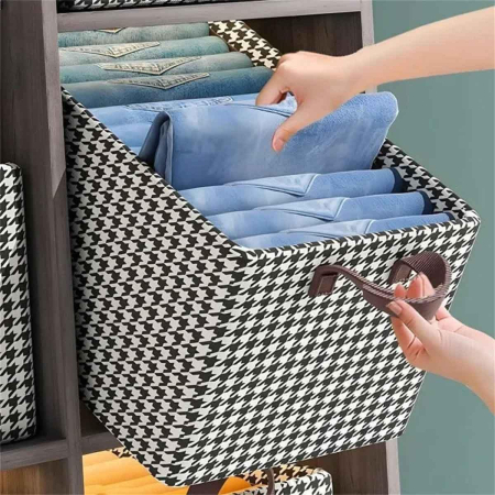 Cutie De Depozitare, , Pentru Haine, Lenjerie, Sosete Si Sutiene, Material Textil, 7 Compartimente, 44x30x20 cm, Culoare Alb-Negru [5]