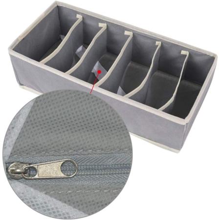 Cutie De Depozitare, , Pentru Lenjerie, Sosete Si Sutiene, Material Textil, 6 Compartimente, 32 x 16 x 10 cm, Culoare Gri [3]