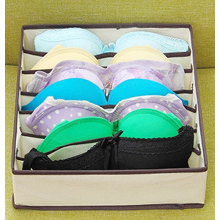 Cutie De Depozitare, , Pentru Lenjerie, Sosete Si Sutiene, Material Textil, 7 Compartimente, 32 x 32 x 10 cm, Culoare Bej [4]