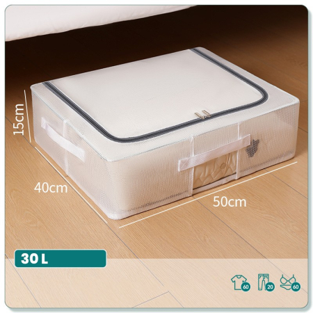 Cutie de Depozitare, , pentru Pantofi Haine, din Plasa PVC Impermeabila si Manere Laterale, Pliabila, Fermoar Bidirectional, 50 x 40 x 15 cm, Transparenta [4]