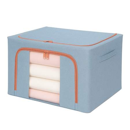 Cutie de Depozitare Pliabila, , 66 L, din Bumbac si In, 50x40x33 cm, Fereastra Frontala Transparenta, 2 Usi de Acces cu Fermoar Bidirectional, Cadru Metalic, Suport Baza Stabil din Plastic, Bleu [5]